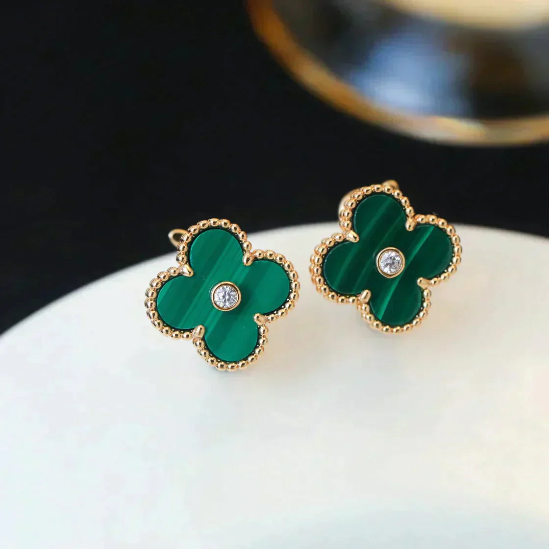 [Spark]CLOVER MEDIUM 1 MOTIFS MALACHITE DIAMOND EARRINGS