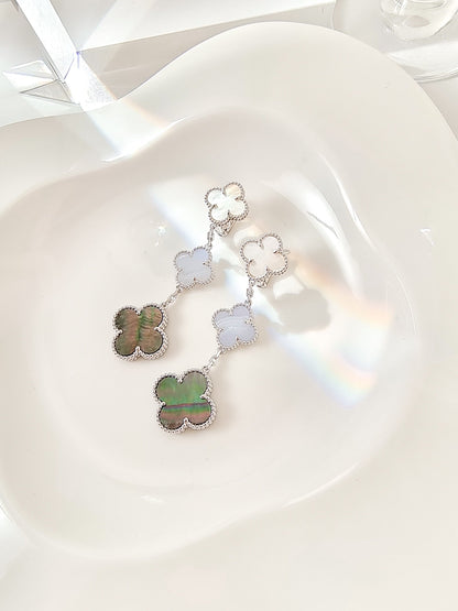 [Spark]CLOVER 3 MOTIFS CHALCEDONY DARK MOP SILVER EARRINGS