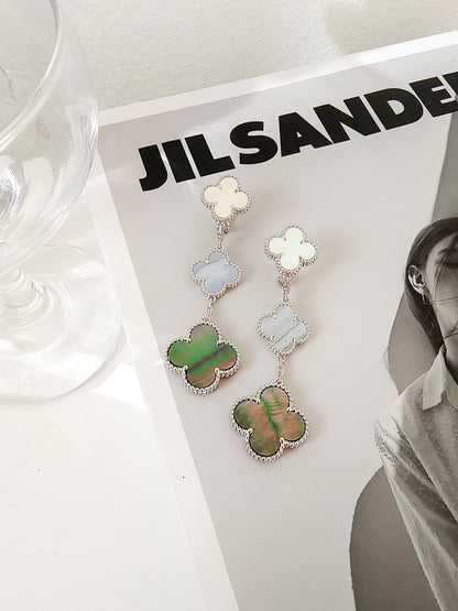 [Spark]CLOVER 3 MOTIFS CHALCEDONY DARK MOP SILVER EARRINGS