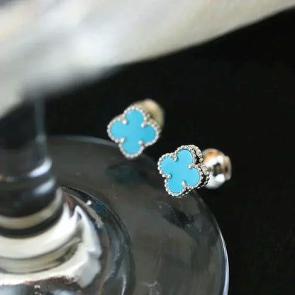[Spark]CLOVER MINI 9.5MM ONYX STUD EARRINGS SILVER