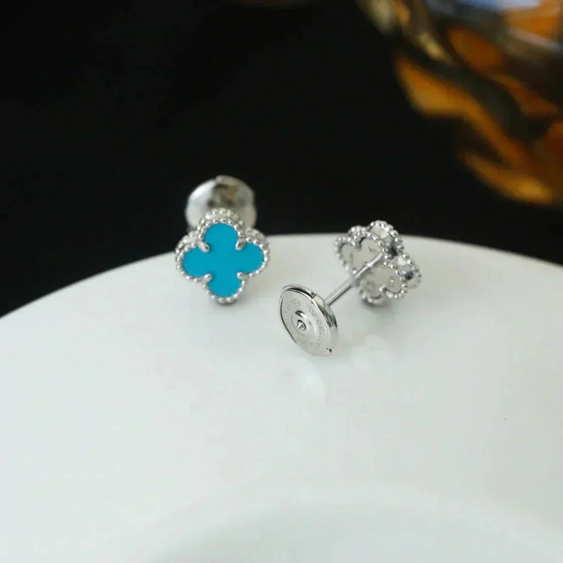 [Spark]CLOVER MINI 9.5MM ONYX STUD EARRINGS SILVER