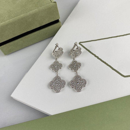[Spark]CLOVER 3 MOTIF DIAMOND SILVER DROP EARRINGS