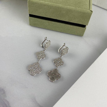 [Spark]CLOVER 3 MOTIF DIAMOND SILVER DROP EARRINGS
