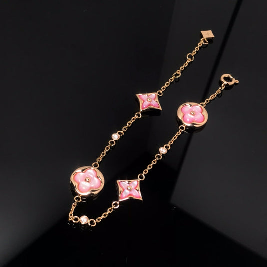 [Spark]STAR AND SUN 4 MOTIF PINK MOP PINK GOLD BRACELET