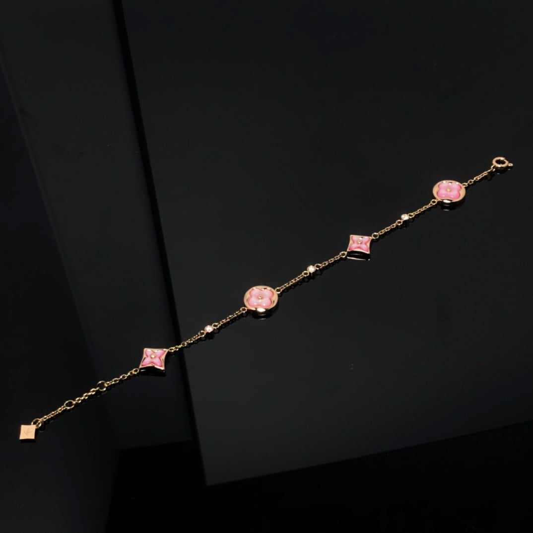 [Spark]STAR AND SUN 4 MOTIF PINK MOP PINK GOLD BRACELET