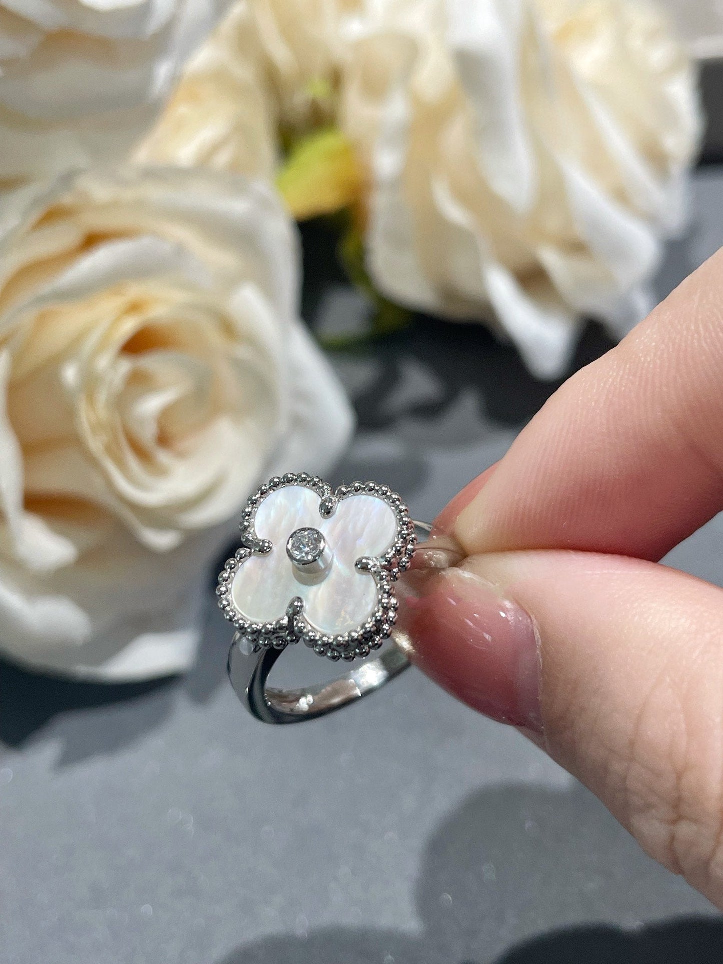 [Spark]CLOVER SILVER MOP DIAMOND RING