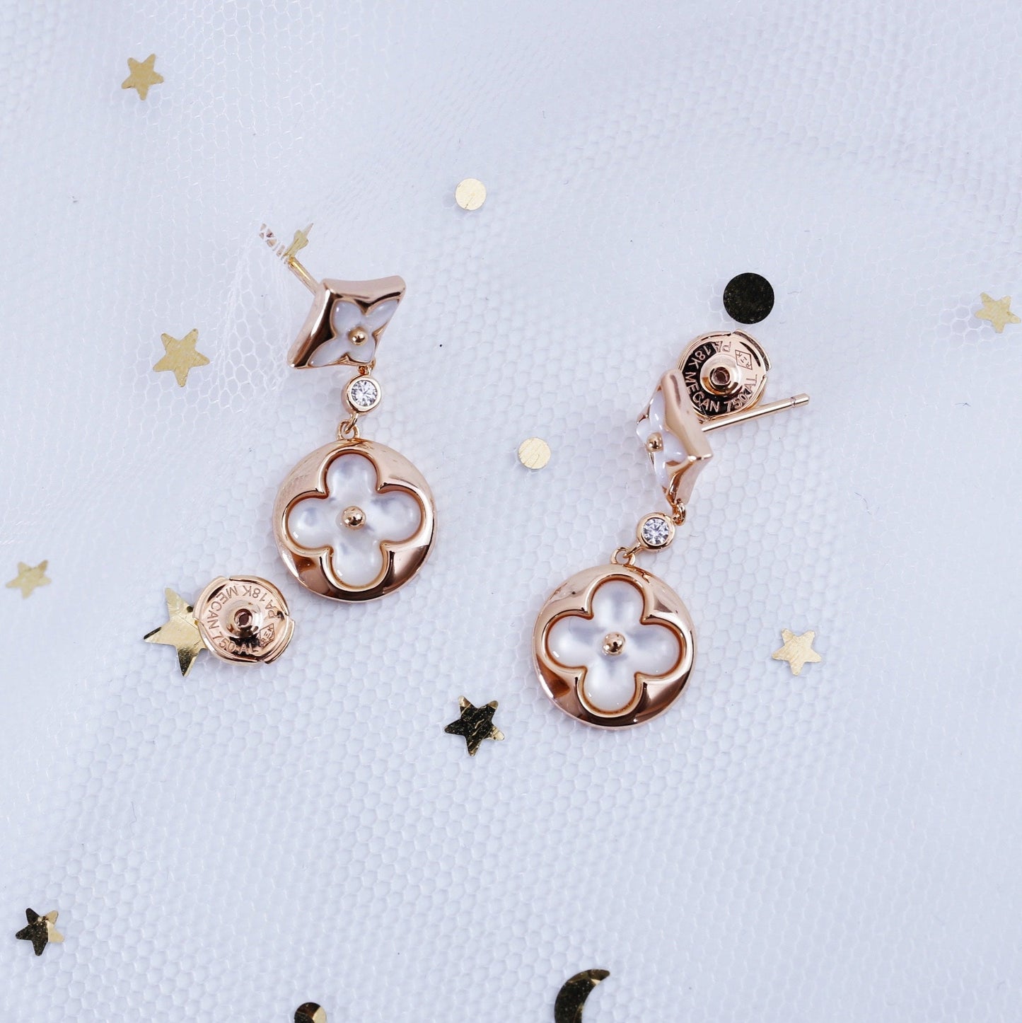 [Spark]STAR AND SUN PINK GOLD MOP DROP EARRINGS