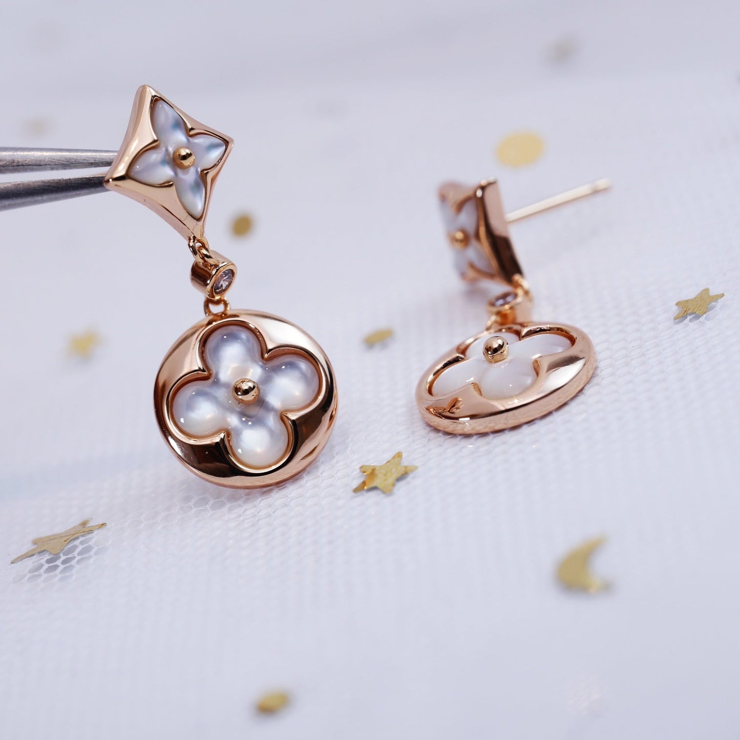 [Spark]STAR AND SUN PINK GOLD MOP DROP EARRINGS