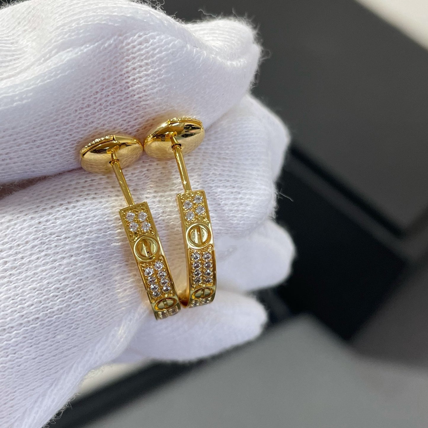 [Spark]LOVE DIAMOND GOLD HOOP EARRINGS