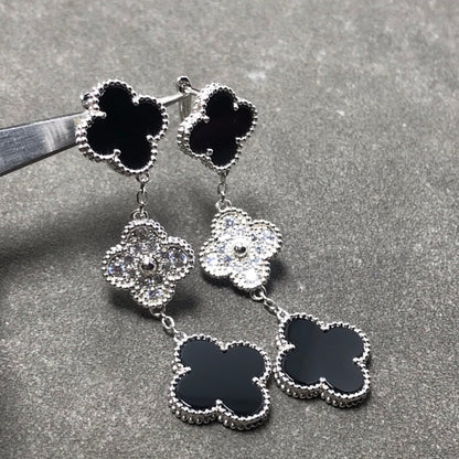 [Spark]CLOVER 3 MOTIF DIAMOND ONYX SILVER EARRINGS