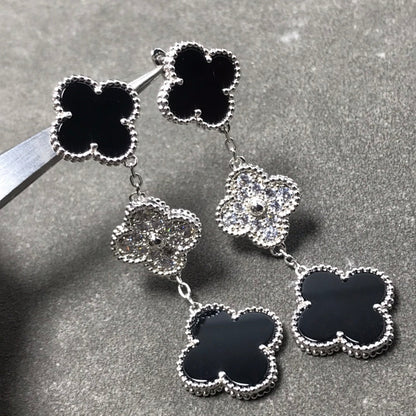 [Spark]CLOVER 3 MOTIF DIAMOND ONYX SILVER EARRINGS