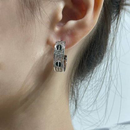 [Spark]LOVE CERAMIC DIAMOND PAVED SILVER EARRINGS