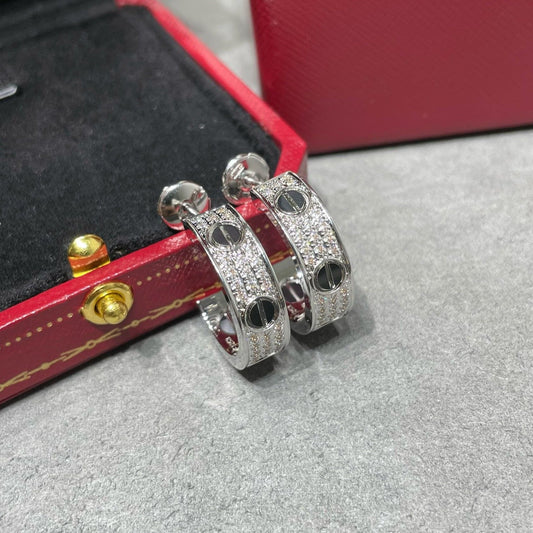 [Spark]LOVE CERAMIC DIAMOND PAVED SILVER EARRINGS