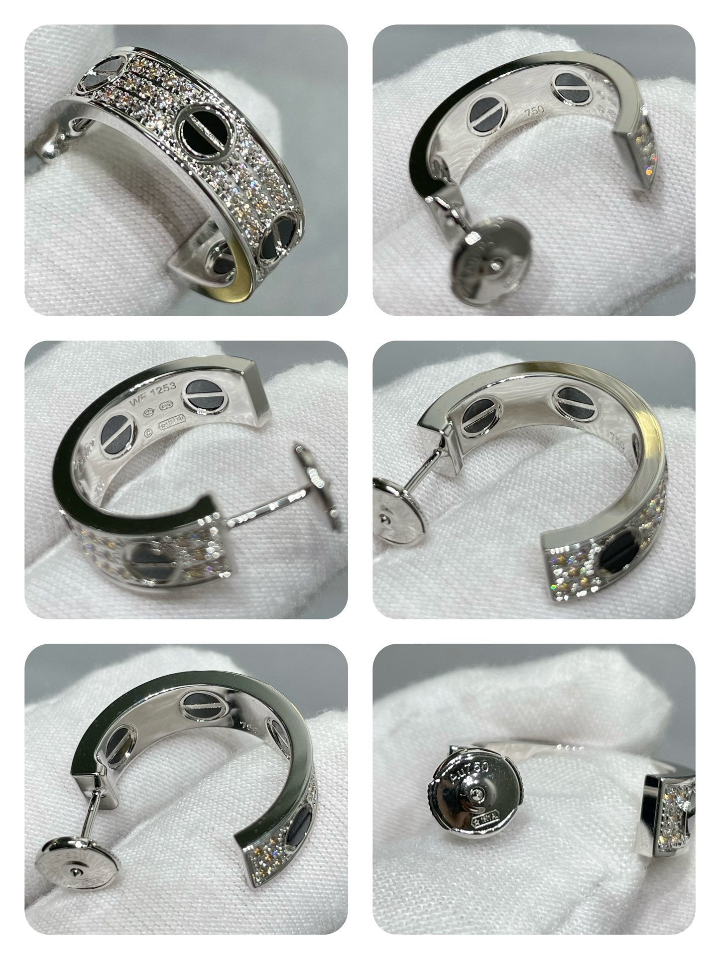 [Spark]LOVE CERAMIC DIAMOND PAVED SILVER EARRINGS
