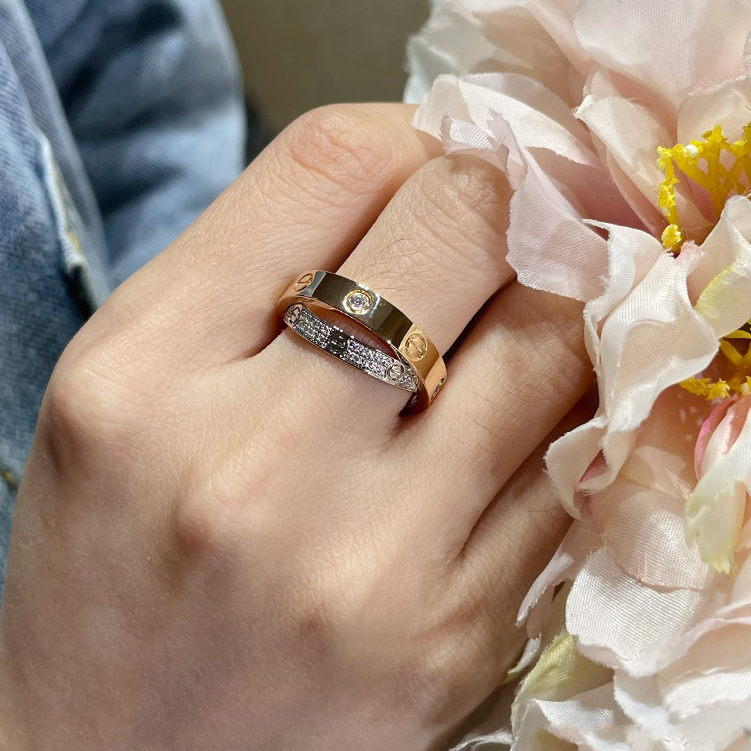 [Spark]LOVE PINK GOLD SILVER DIAMOND DOUBLE RING