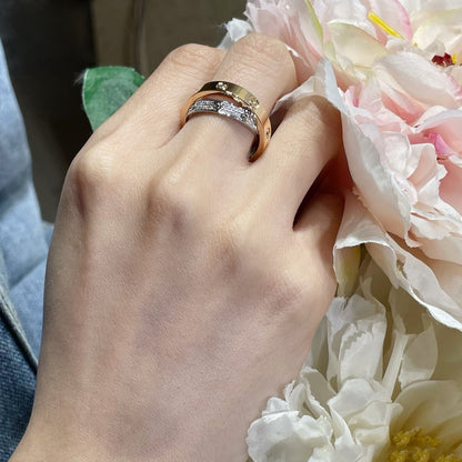 [Spark]LOVE PINK GOLD SILVER DIAMOND DOUBLE RING