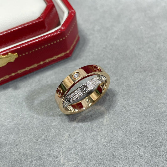 [Spark]LOVE PINK GOLD SILVER DIAMOND DOUBLE RING