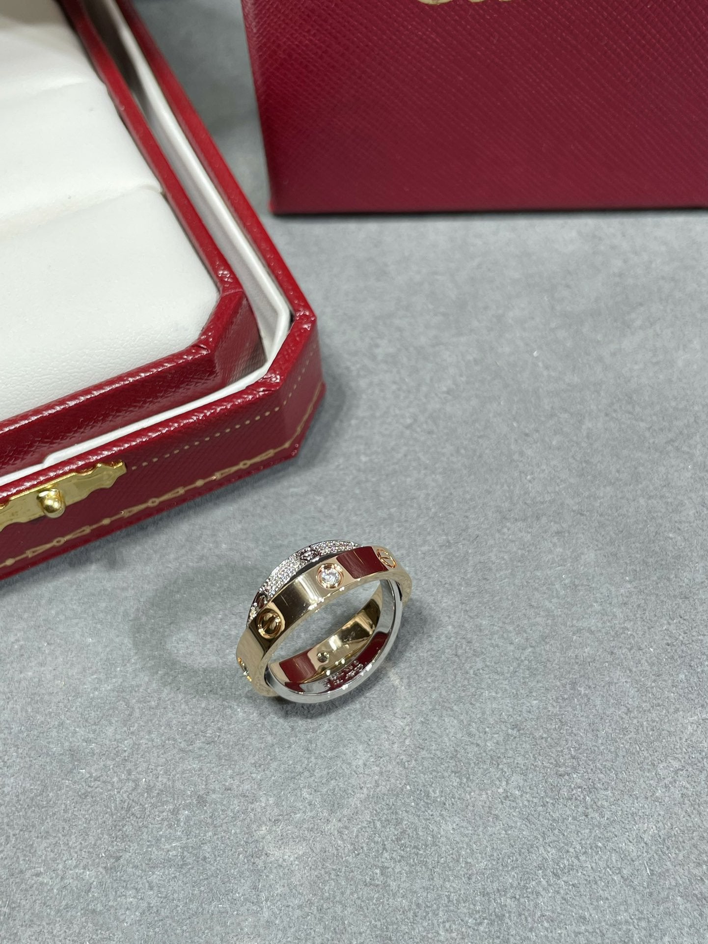[Spark]LOVE PINK GOLD SILVER DIAMOND DOUBLE RING