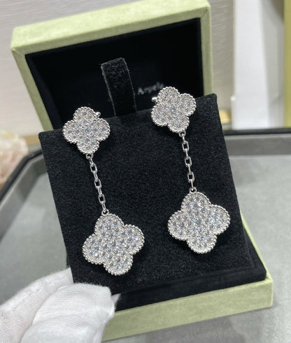 [Spark]CLOVER 2 MOTIFS DIAMOND PAVED SILVER EARRINGS