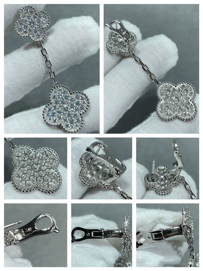 [Spark]CLOVER 2 MOTIFS DIAMOND PAVED SILVER EARRINGS