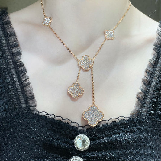 [Spark]CLOVER 6 MOTIF DIAMOND PAVED NECKLACE