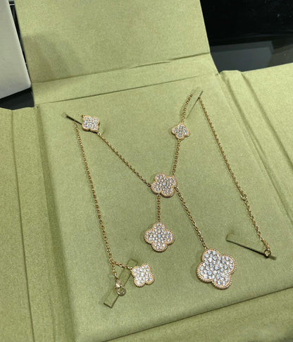 [Spark]CLOVER 6 MOTIF DIAMOND PAVED NECKLACE
