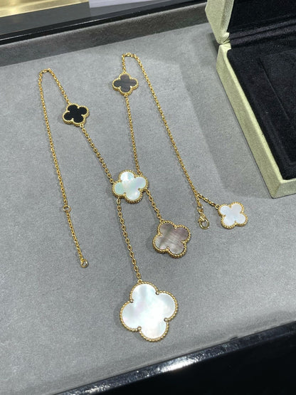 [Spark]CLOVER 6 MOTIF MOP ONYX GOLD NECKLACE