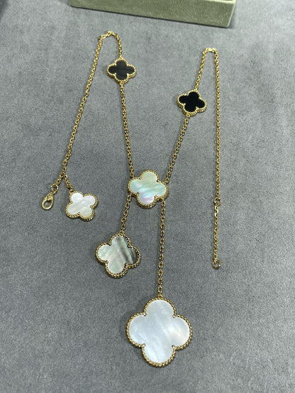 [Spark]CLOVER 6 MOTIF MOP ONYX GOLD NECKLACE