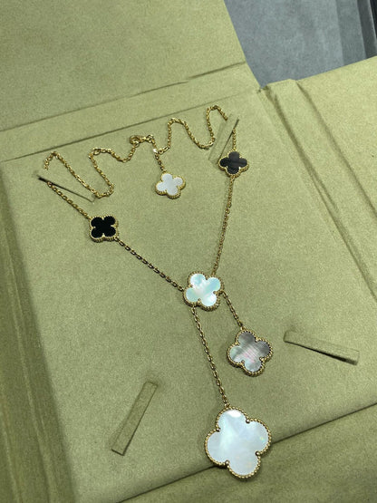 [Spark]CLOVER 6 MOTIF MOP ONYX GOLD NECKLACE