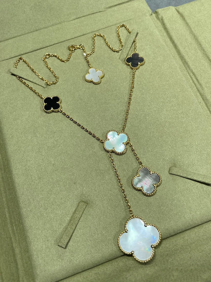 [Spark]CLOVER 6 MOTIF MOP ONYX GOLD NECKLACE