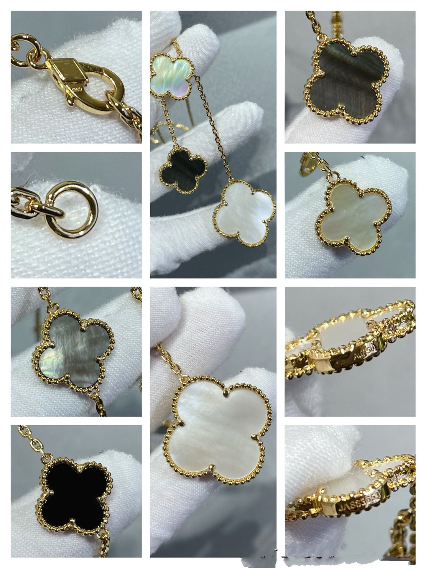 [Spark]CLOVER 6 MOTIF MOP ONYX GOLD NECKLACE