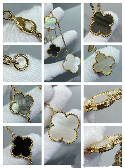 [Spark]CLOVER 6 MOTIF MOP ONYX GOLD NECKLACE