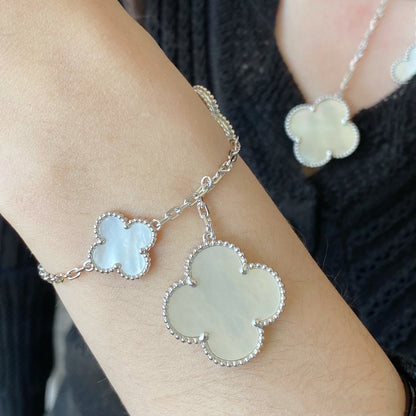 [Spark]CLOVER 5 MOTIF WHITE MOP SILVER BRACELET