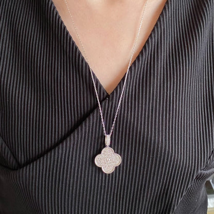 [Spark]CLOVER 25MM LARGE PEDANT DIAMOND PAVED LONG NECKLACE