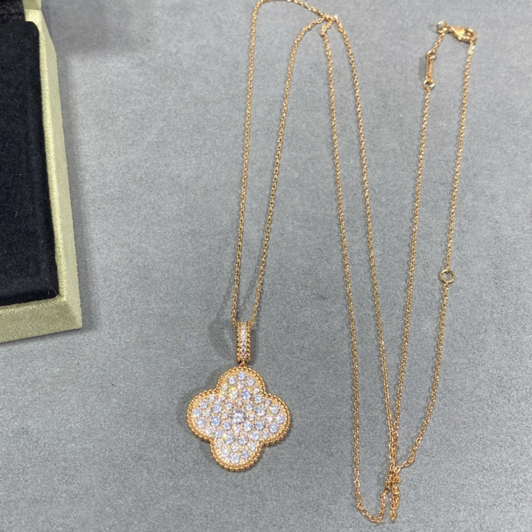 [Spark]CLOVER 25MM LARGE PEDANT DIAMOND PAVED LONG NECKLACE