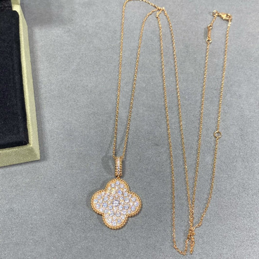 [Spark]CLOVER 25MM LARGE PEDANT DIAMOND PAVED LONG NECKLACE