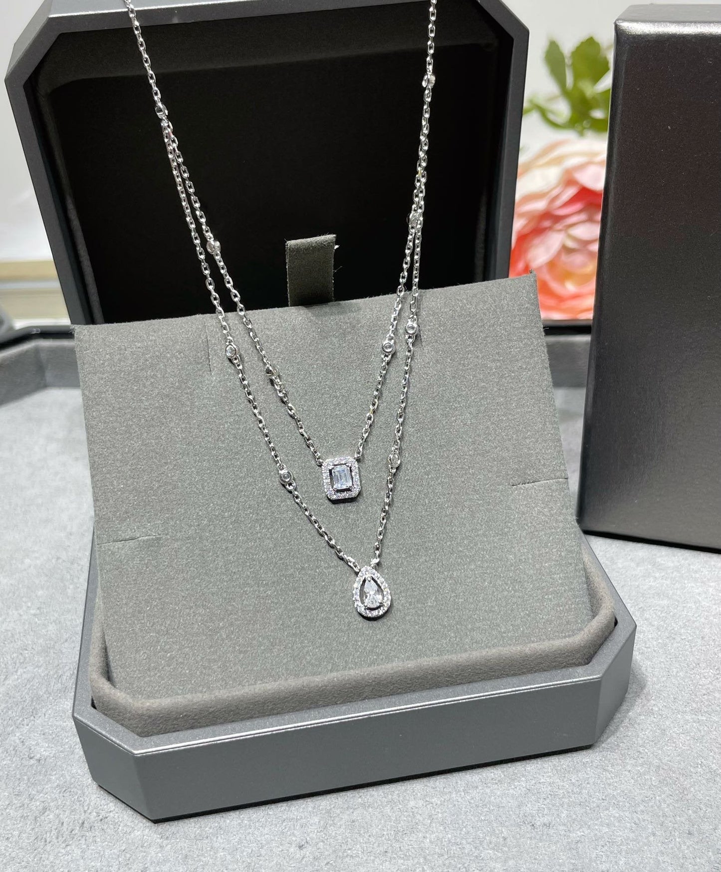 [Spark]MY TWIN 2 ROW DIAMOND NECKLACE