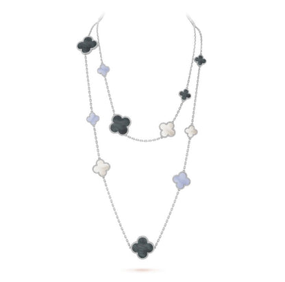 [Spark]CLOVER 16 MOTIF CHALCEDONY MOP SILVER NECKLACE