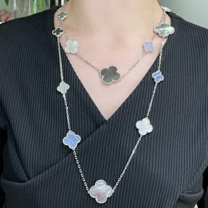 [Spark]CLOVER 16 MOTIF CHALCEDONY MOP SILVER NECKLACE