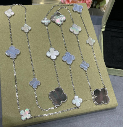 [Spark]CLOVER 16 MOTIF CHALCEDONY MOP SILVER NECKLACE