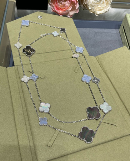 [Spark]CLOVER 16 MOTIF CHALCEDONY MOP SILVER NECKLACE