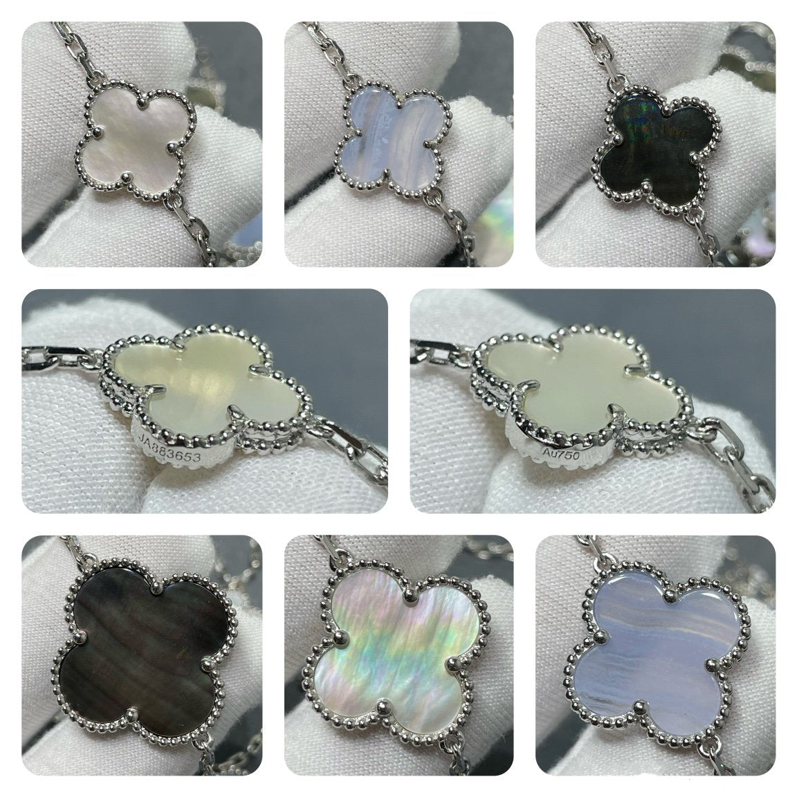 [Spark]CLOVER 16 MOTIF CHALCEDONY MOP SILVER NECKLACE