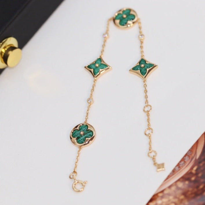 [Spark]STAR AND SUN 4 MOTIF PINK GOLD MALACHITE BRACELET
