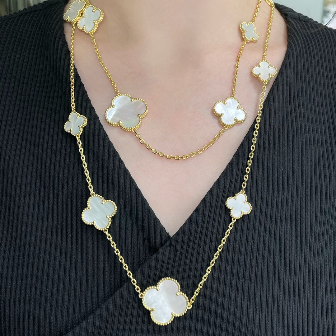 [Spark]CLOVER 16 MOTIF WHITE MOP GOLD NECKLACE