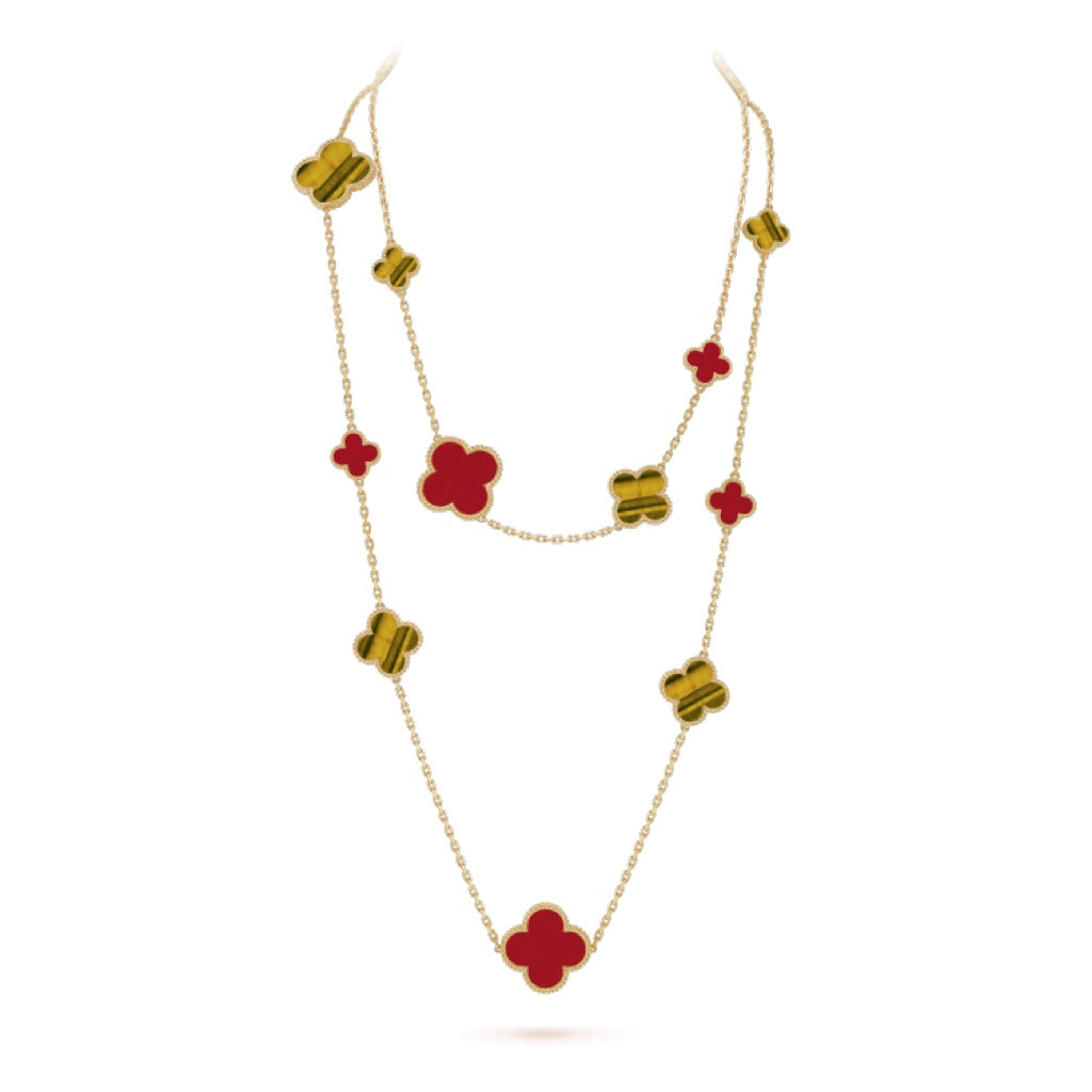 [Spark]CLOVER 16 MOTIF CARNELIAN TIGER EYE Spark GOLD NECKLACE