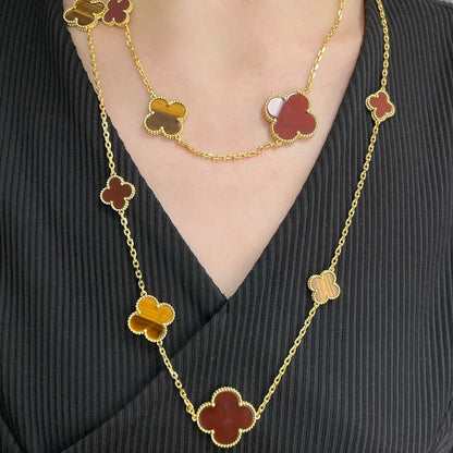 [Spark]CLOVER 16 MOTIF CARNELIAN TIGER EYE Spark GOLD NECKLACE