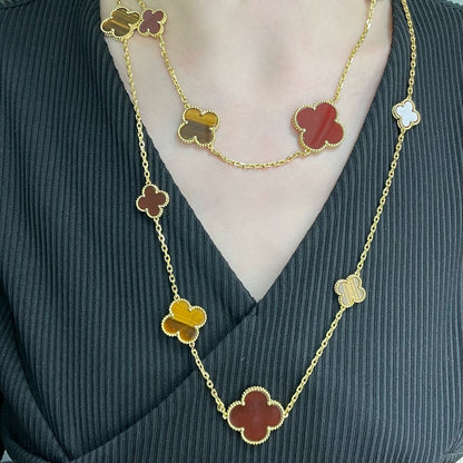 [Spark]CLOVER 16 MOTIF CARNELIAN TIGER EYE Spark GOLD NECKLACE