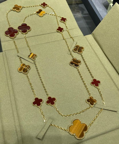 [Spark]CLOVER 16 MOTIF CARNELIAN TIGER EYE Spark GOLD NECKLACE