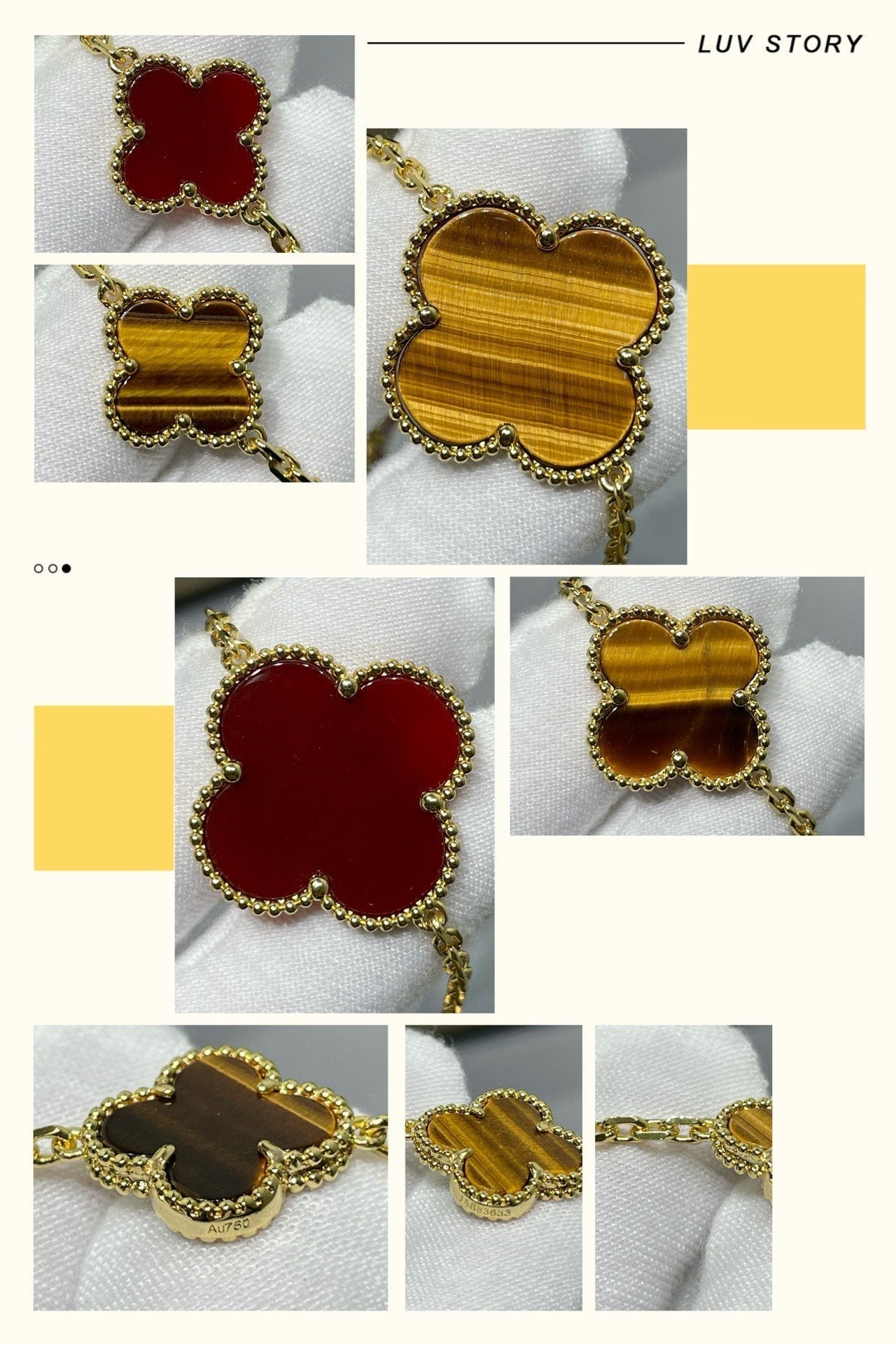 [Spark]CLOVER 16 MOTIF CARNELIAN TIGER EYE Spark GOLD NECKLACE