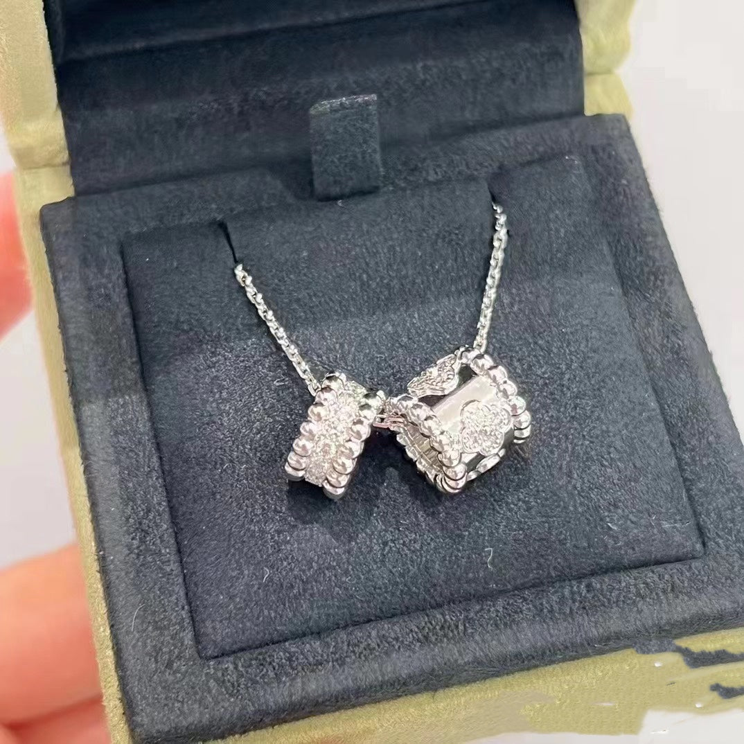 [Spark]PERLEE DOUBLE PENDANT SILVER DIAMOND NECKLACE